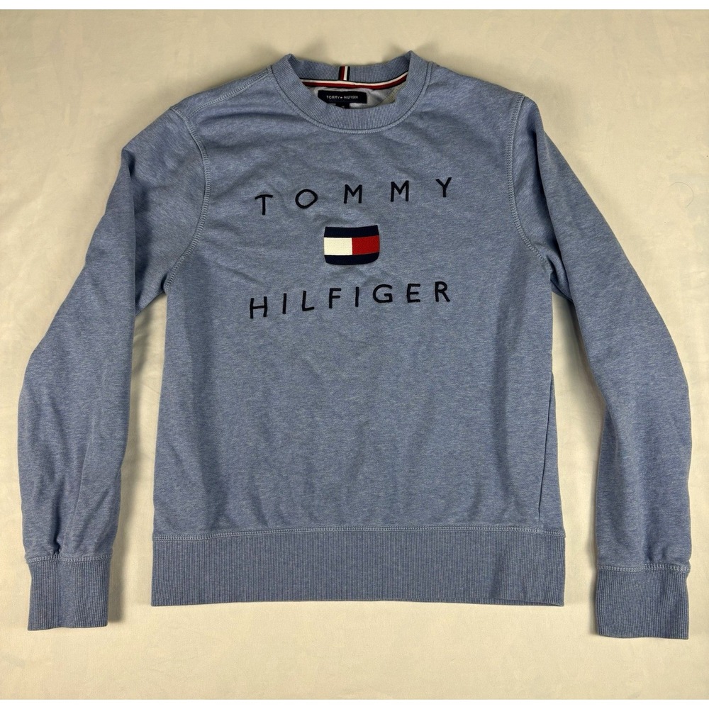 Retro-Style Tommy Hilfiger Crewneck Sweatshirt Men's Medium Heather Blue Fall
